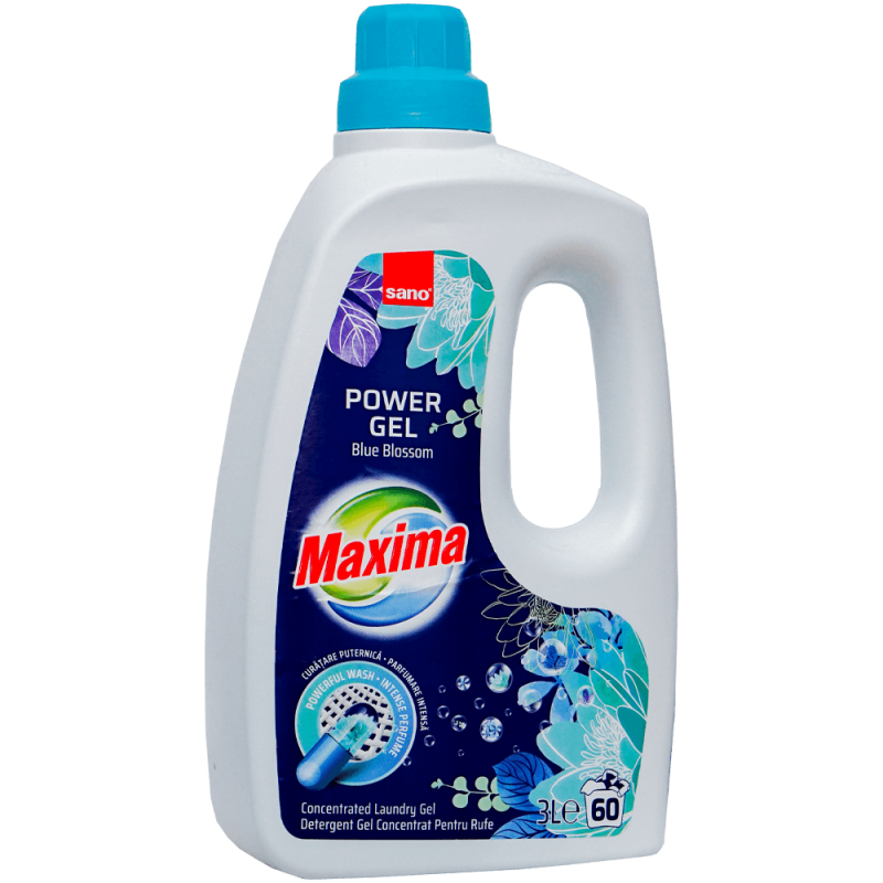 Detergent gel concentrat pentru rufe Sano Maxima Blue Blossom, 60 spalari, 3 litri